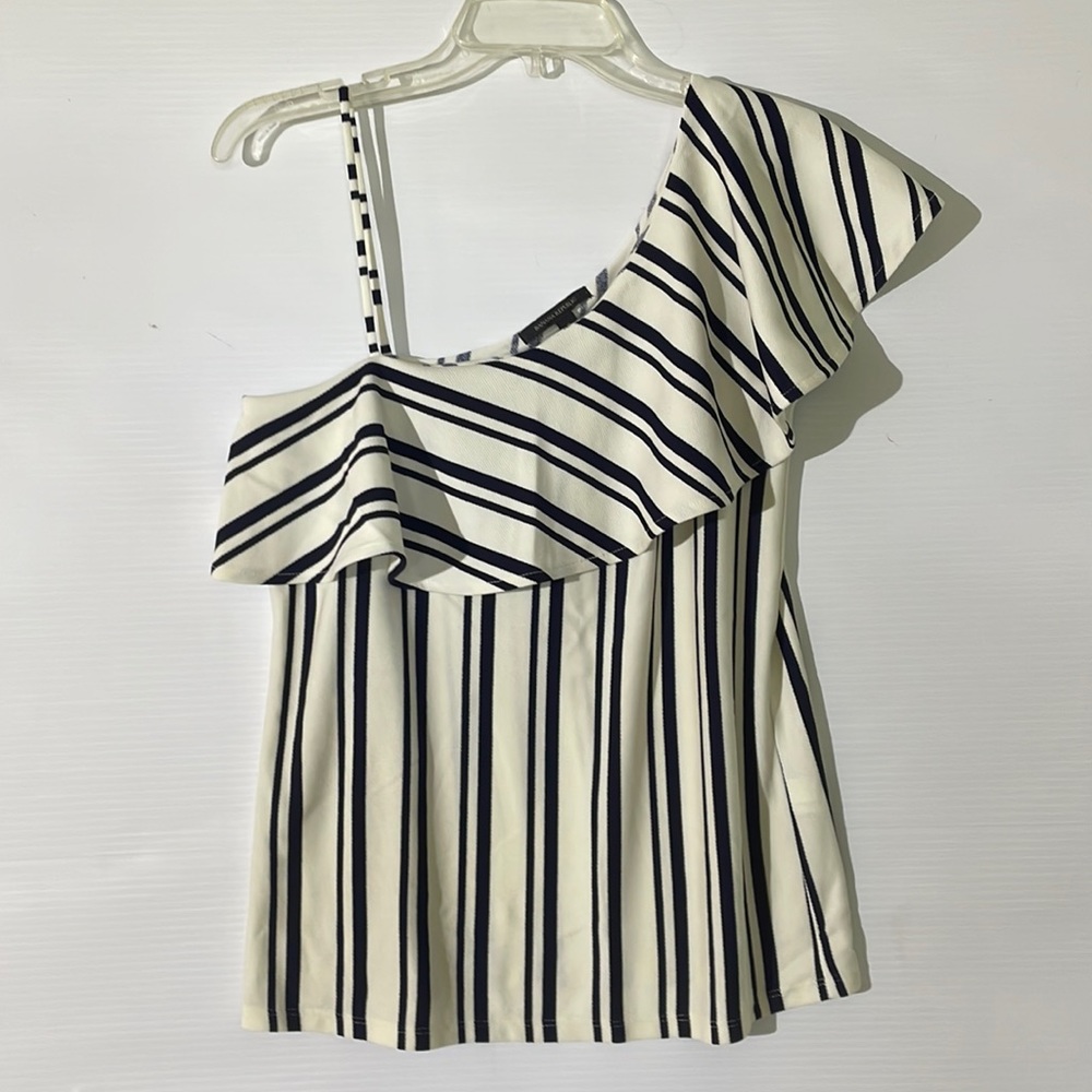Banana Republic Navy & White Pinstripe Off the Shoulder Cami